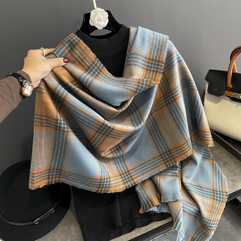 Large and small plaid oversized scarf with shawl imitation cashmere to keep warm and thickened scarf Women's winter temperament