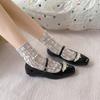 Fashion Square Toe French Pearl One Buckle Strap Low Heel Mary Jane Women's Shoes with Skirt Light Mouth Soft Sole Single Shoes