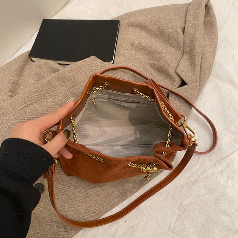 Yogodlns Faux Suede Shoulder Bag Simple Commuting Crossbody Bags Thread String Women's Handbags Sewing Sweet Bags for Women