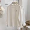 Warm German Velvet Small Embroidered Round Neck Long-sleeved T-shirt for Women Autumn Winter Thickened Loose Bottoming Shirt