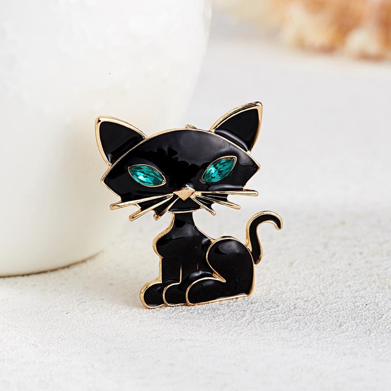 Cartoon Animal Black Cat Brooches Funny Vintage Rhinestone Cat Shirt Lapel Pins Cute Kitten Badge Party Birthday Jewelry Gifts