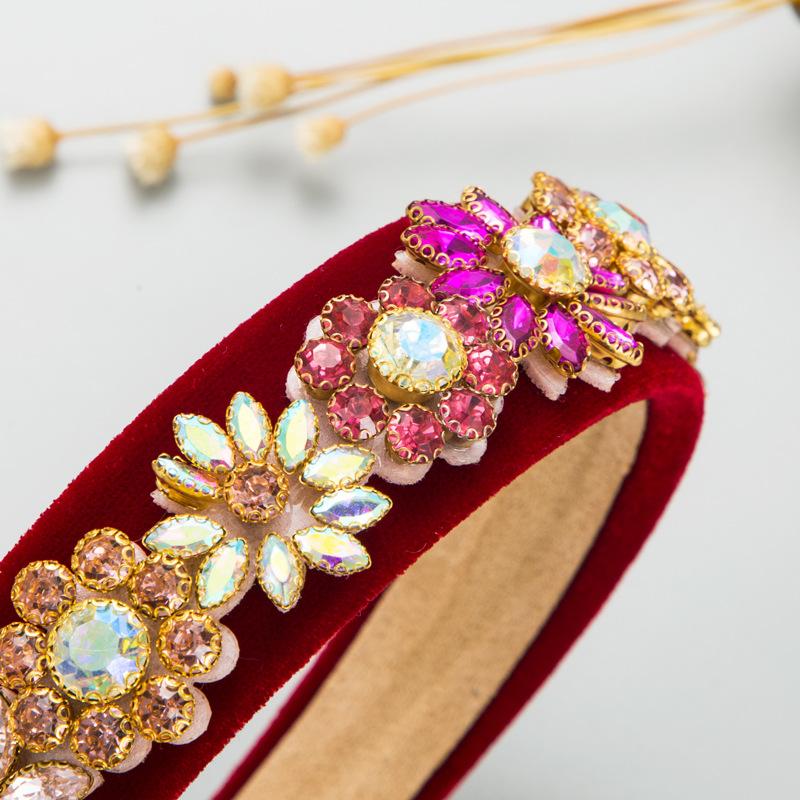 Women Hair Band Creative Flower Accessories Rhinestone Head Band Wide Edge Headwear