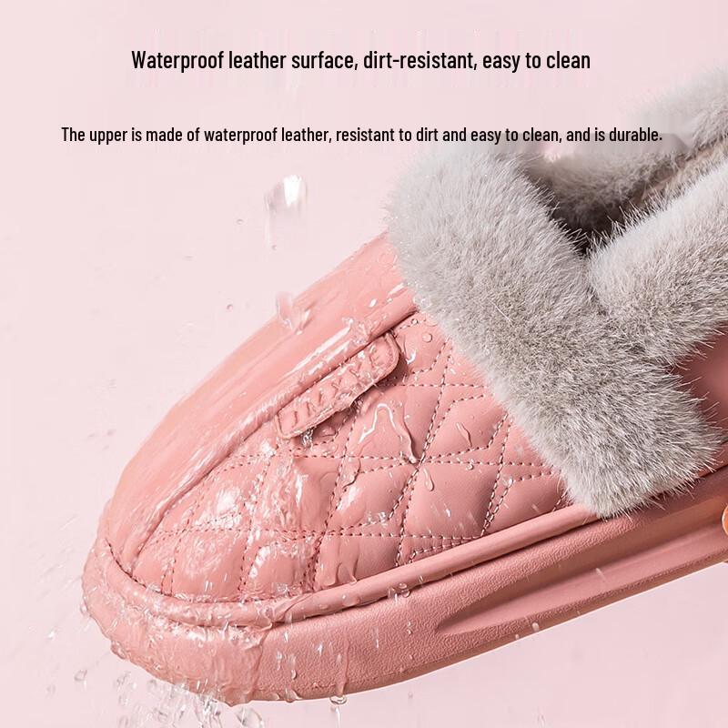 Waterproof Leather Plush-Lined Slippers