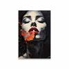 Fashion Portrait with Champagne Glass Wall Art Poster Blue Abstract Woman Wall Art Print Aesthetic Art Canvas Painting Decor