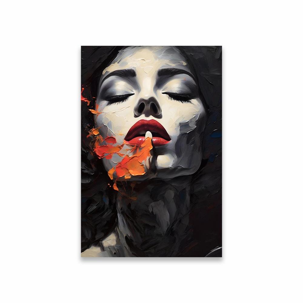 Fashion Portrait with Champagne Glass Wall Art Poster Blue Abstract Woman Wall Art Print Aesthetic Art Canvas Painting Decor