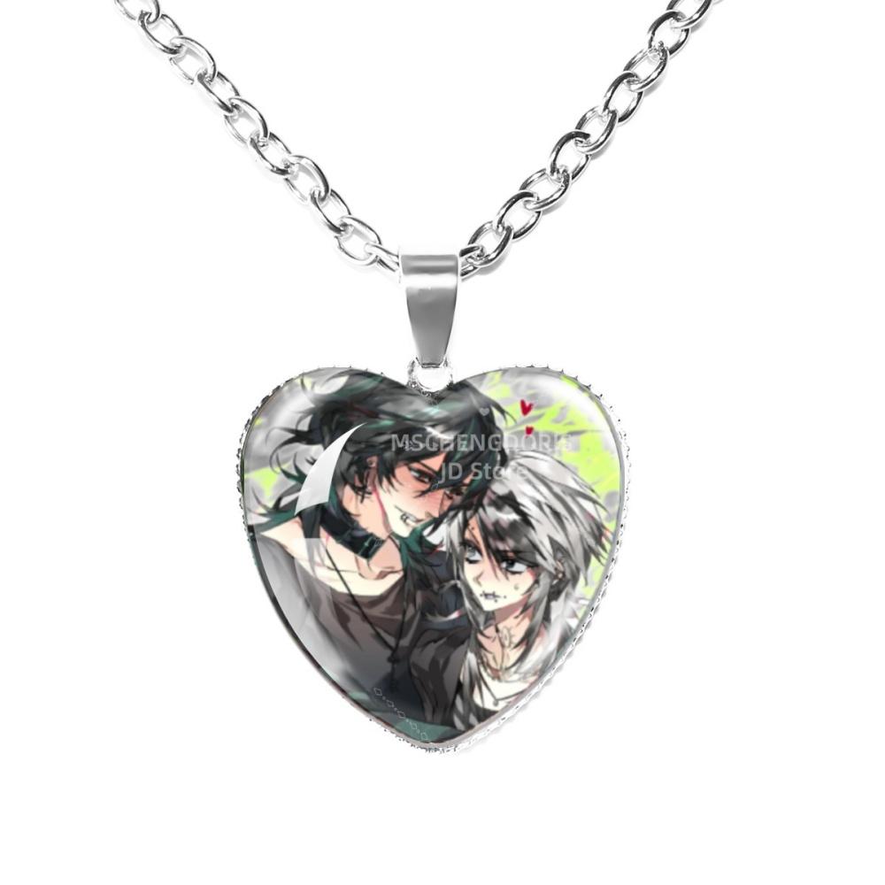 Solivan Brugmansia Sol 'The Kid At the Back' Anime Glass Cabochon Heart Shaped Pendant Necklace Charm Jewelry Gift
