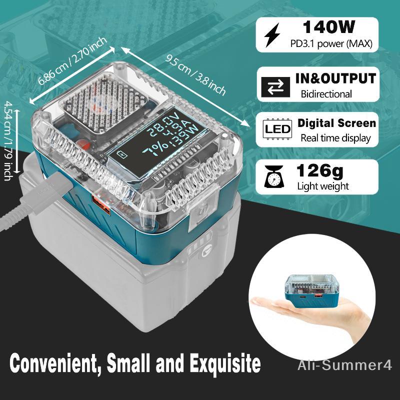 Li-ion Battery Adapter Converter Portable Quick Charging Socket Adapter Converter 140W Type-C Interface Digital Display Adapter