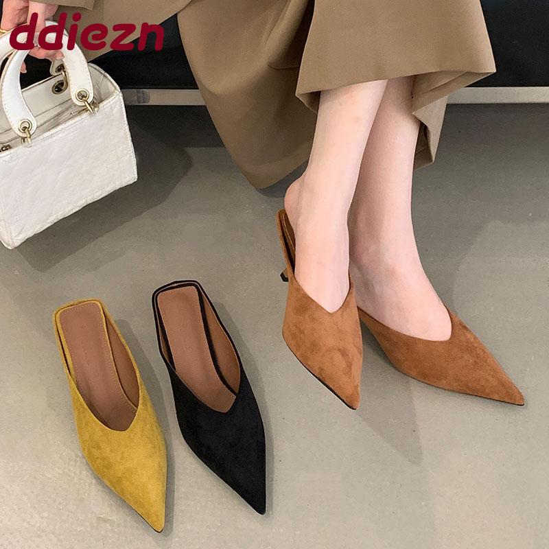 Mode Damen Schuhe Dünne Absätze Sandalen Pantoletten Schuhe für Frauen Mules Mode Spitz Zehen Damen Mittelhohe Absätze Sandalen Hausschuhe Schuhe