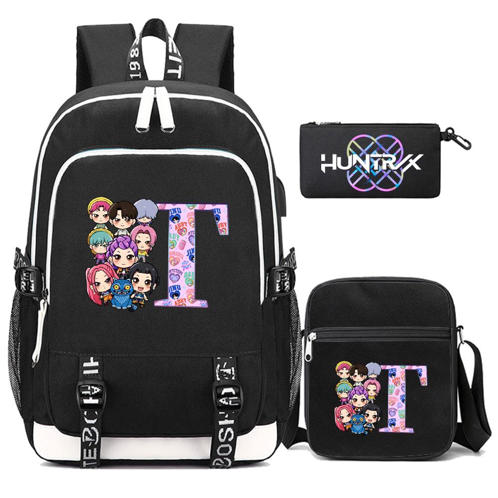 

3Pcs/set 26 English Letter Kpop Printed Backpack with Shoulder Bag Pencil Case for Teenager Girl Boy Bookbag Large Capacity Waterproof Travel Bag