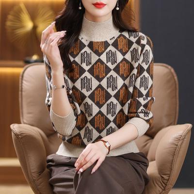 Herbst und Winter Neu Große Größe Rollkragen Strickpullover Warmes Temperament Vielseitig Locker Verdickt Jacquard Pullover Top