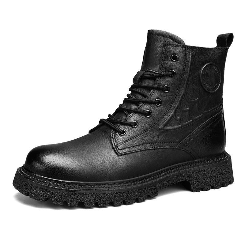 

Martin boots men s 2024 winter new velvet warm mid-top boots men s leather thick-soled heightening casual tooling boots 46