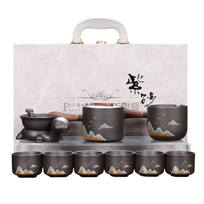 High-End Purple Sand Tea Set, Cover Bowl To Meet Guests, Household Teapot, Light Luxury Tea Tray, Office Complete Set Of Kung Fu Teacups