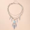 Pack of 2 Ethnic Turquoise Feather Chokers with Antique Alloy Finish Adjustable Length Bohemian Fashion Accessories