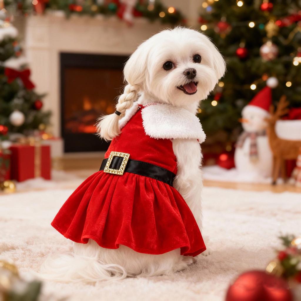 Gold Velvet Santa Claus Costume for Pets - Christmas Holiday Outfit