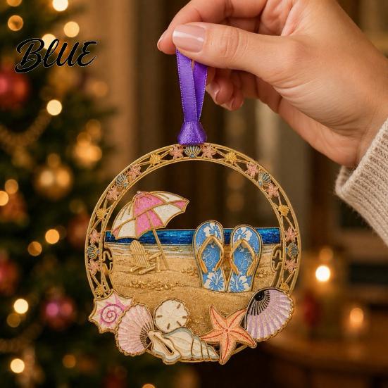 Beach Theme Holiday Decorations Christmas Ornaments Vacation Themed Tree Hanging Decoration Acrylic Lightweight Metal Pendants Slipper Shell