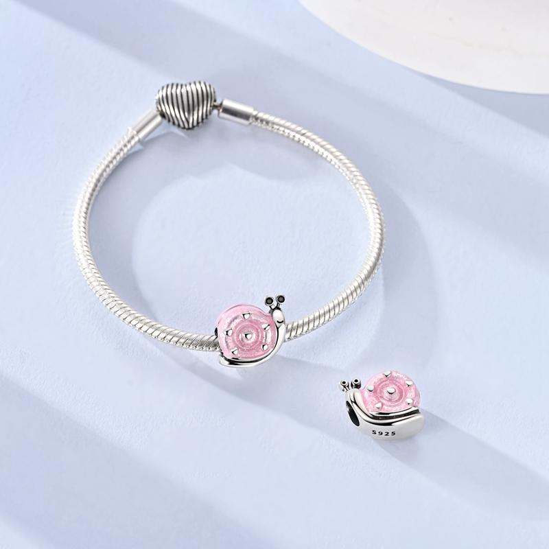 925 Sterling Silver Charms Bead CZ Zircon Pink Snail Dangle Fit Original Bracelet DIY Women Jewelry Gift