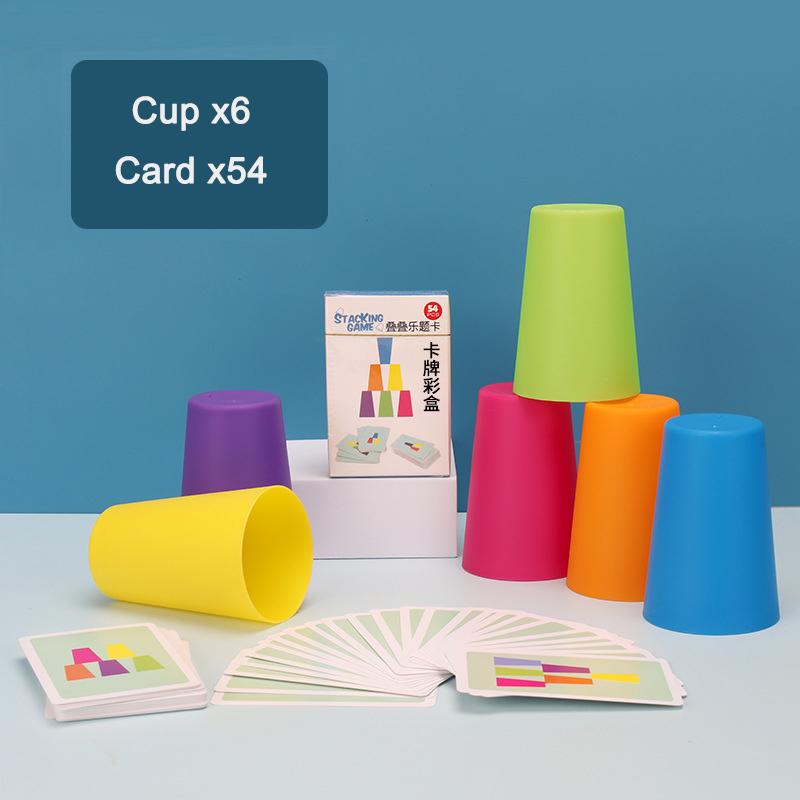 

Children Stacking Cups Fun Stacking Tower Versus Table Game with Card Bell Color Cognition Logic Training Brain-training Toy