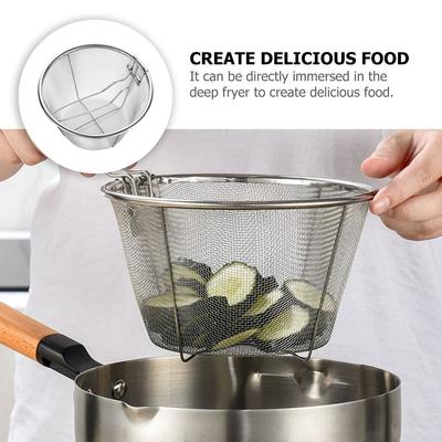 Folding Fry Basket Foldable Handle Non-Stick Metal Frying Mesh Container for Chips Vegetables Meats Snack Food Holder