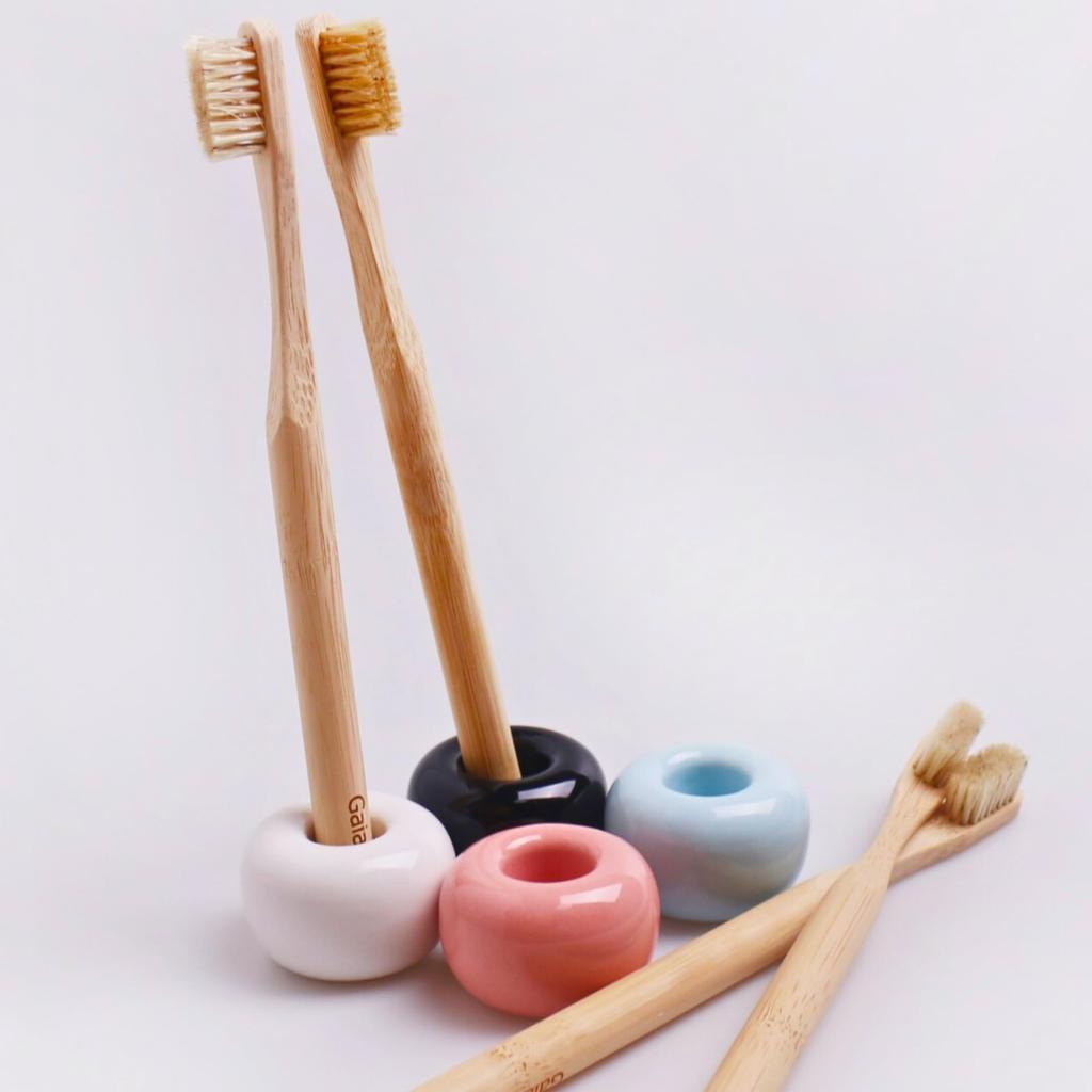 Natural bristle bamboo toothbrush (nylon-free) - 100% biodegradable, boar bristles, bamboo handle, zero waste - 6-pack