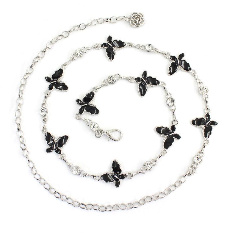 Small Fragrant Style Butterfly Diamond-inlaid Waist Chain Women's Metal Adjustable Belt Decorative Dress High-end Flower Pendant