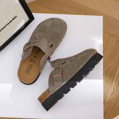 Schoenen met dikke zool 5 cm Boken rundleer koe anti-velvet 2025 nieuw nieuw korte hoogteverhoging tas hoofd halve slippers bovenkleding