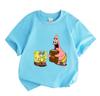 Kids Boys Girls 100% Cotton Crew Neck Short Sleeve T-Shirt, Cute Cartoon Sponge Star Character Print Casual Soft Breathable Tee for Children Daily Wea