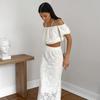 2026 Elegant White Lace Dress Set Women French Strapless Long 2 Piece