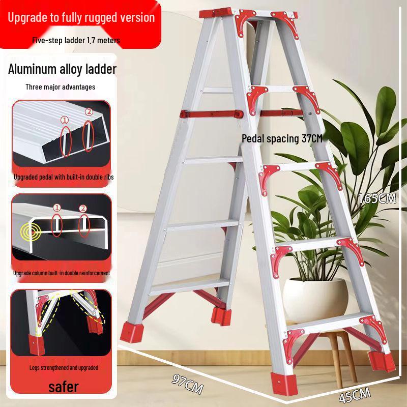 Heavy-Duty Aluminum Double-Sided A-Frame Telescopic Ladder for Household and Attic Use