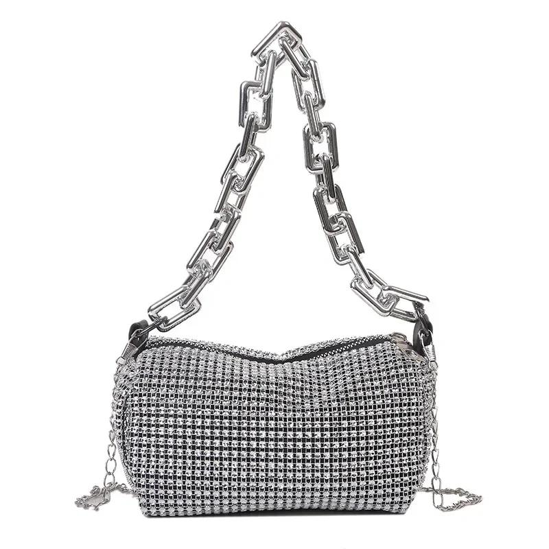 Allover Rhinestone Bucket Bag, Glitter Chain Prom Purse, Women's Mini Crossbody Bag