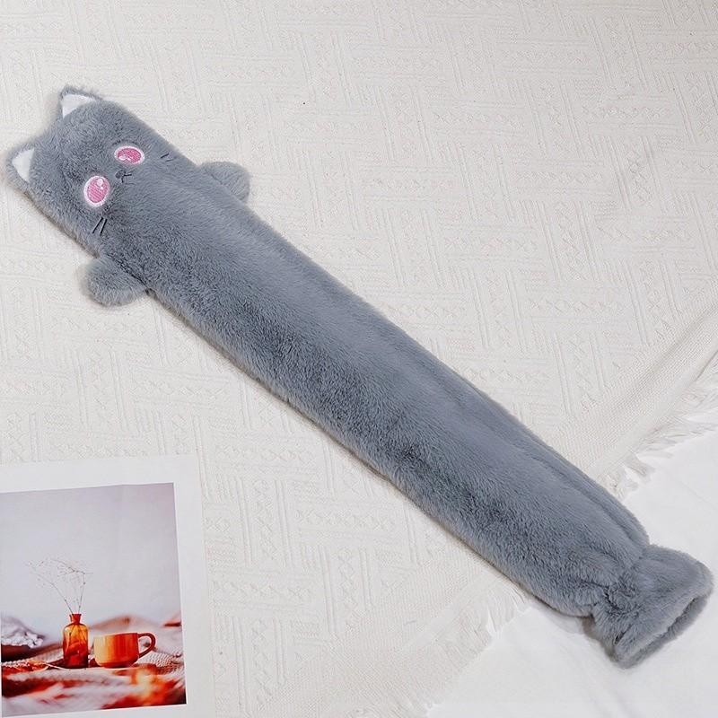Cartoon Cat Shape Long Hot Water Bag With Soft Short Plush For Warmth And Gift Giving