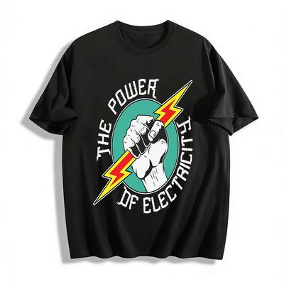 Vintage Lightning Fist Print Cool Casual Short Sleeve T-Shirt Pure Cotton T-shirt