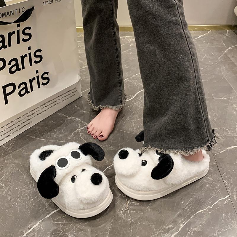 Scribbled Dog Cotton Slippers Winter Girl Cute Cartoon Indoor Home Warm Couple Thick Bottom Fluffy Slippers