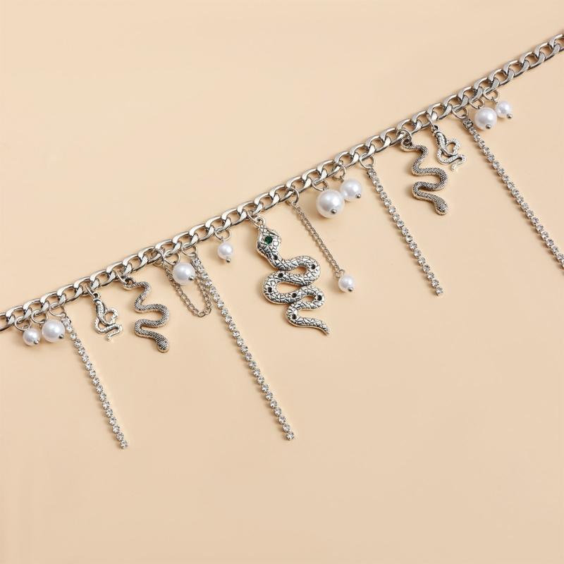 Elegant Snake Pearls Pendant Necklace Fashionable and Unique Statement Jewelry Tassels Necklace Present for Women Girls