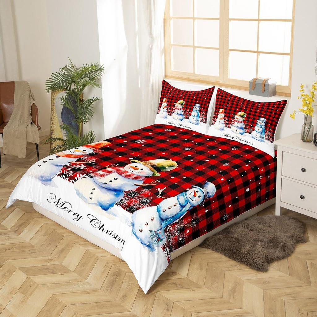 Christmas Snowman Down Comforter Set Bedding Set 3-piece Duvet Cover Set