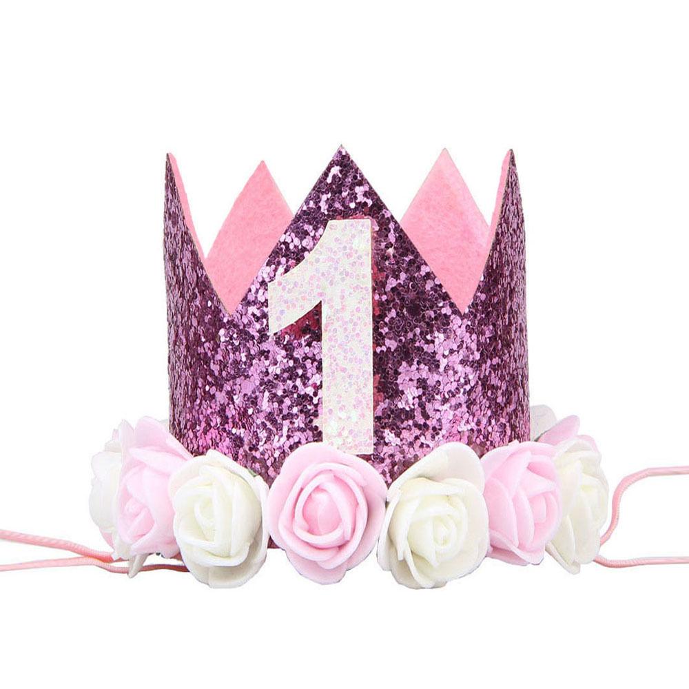 Cross-Border 1st Birthday Crown Headband: Princess Gold & Pink Party Accessory for Girls