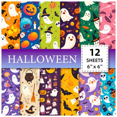 12 Sheets Of Halloween Holiday Material Paper, Handbook Backing Paper, Witch Pumpkin Diy Handbook, Cut Book Paper, Background Paper