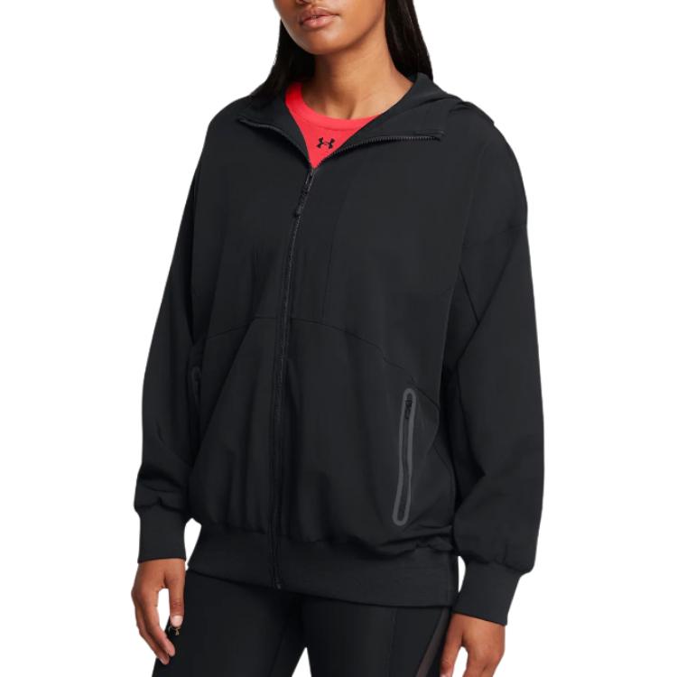 Under Armour Unstoppable Solid Color Loose Fit Hoodie Jacket Women Jackets Black 1386477-001