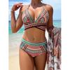 [Europese en Amerikaanse Retro Vakantie Zwempak Dames] Patroon Gesplitste Bikini Lange Blouse Drie Delig Zwempak