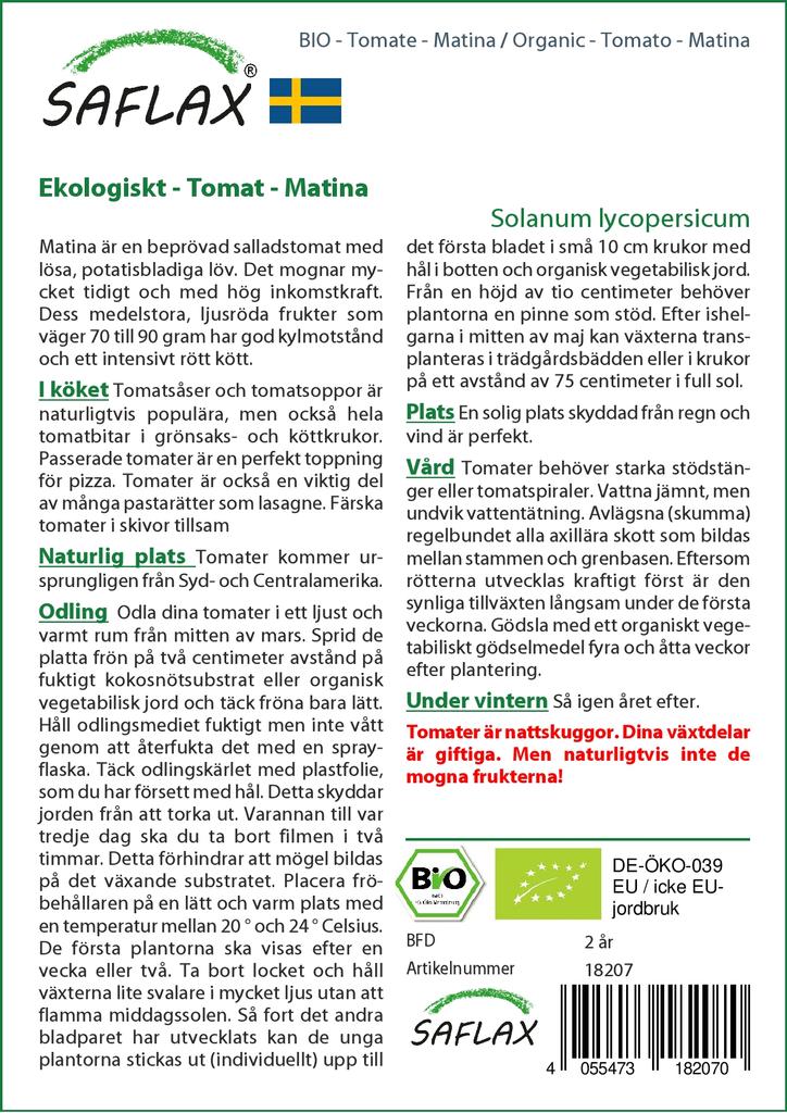 SAFLAX Organic - Tomato - Matina - 10 Seeds - With Potting Substrate for Better Cultivation - Solanum Lycopersicum
