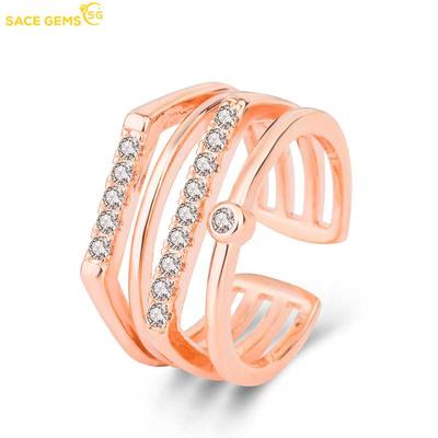 Copper Alloy Zircon Multilayer Ring Ladies Jewelry Wedding Promise Party Gift Open
