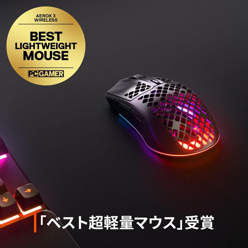 SteelSeries Aerox 3 Wireless Onyx 2022 Gaming with TRUEMOVE AIR Quantum Wireless IP54 Waterproof and Model 62612J Mouse, Ultra-Lightweight Sensor, 2.0