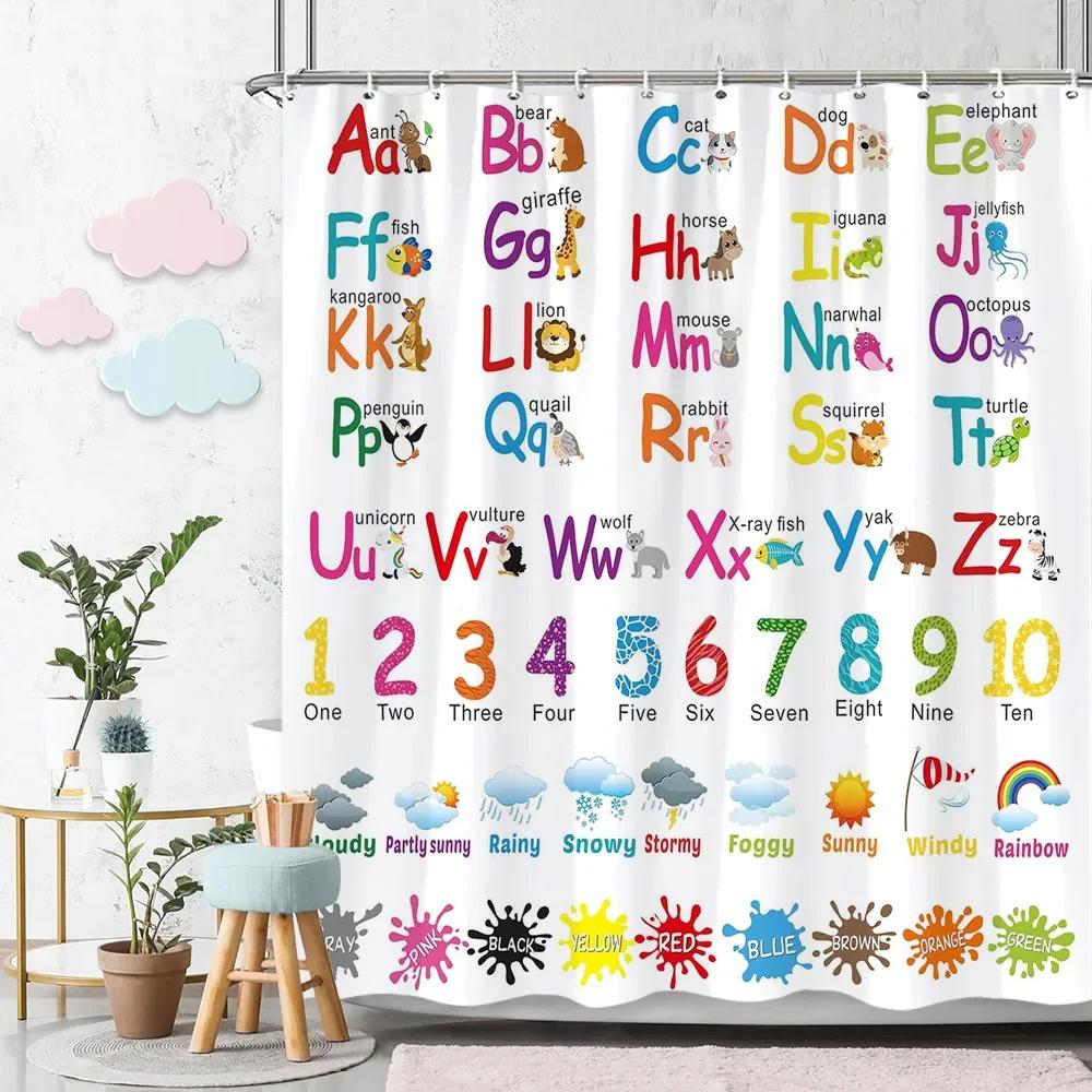 Kreskówkowy Zwierzęcy Alfabet Zasłona Prysznicowa Dzieci ABC Narzędzia Edukacyjne Nauka Dziewczynki Chłopcy Kolorowa Zasłona Kąpielowa Wystrój Łazienki