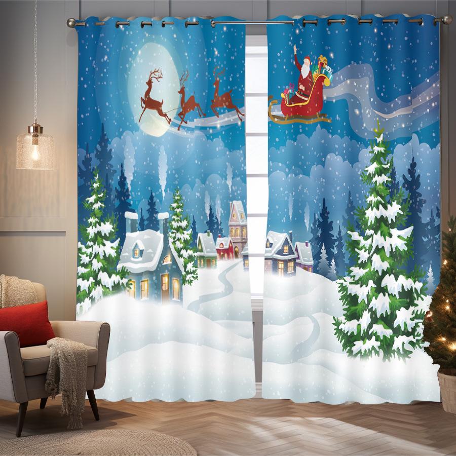 Custom High-Precision Blackout Silk Christmas Curtains with Grommet/Rod Pocket