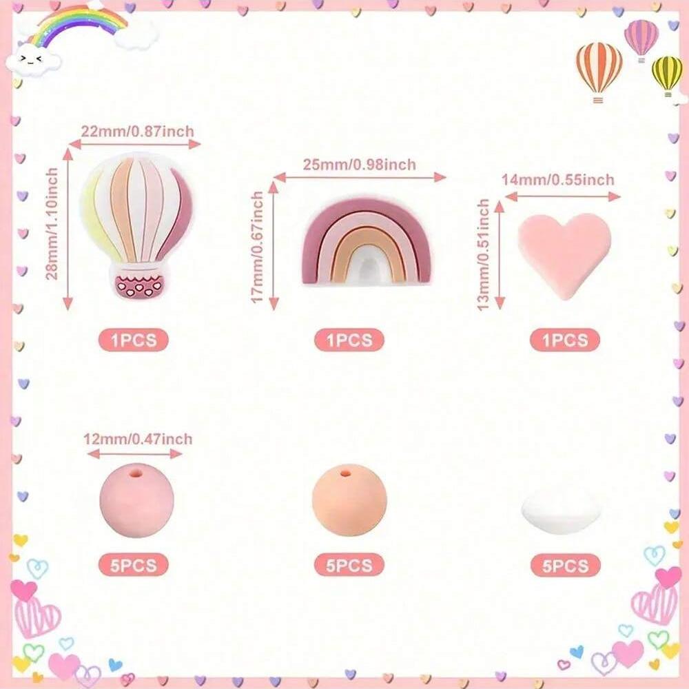 

18PCS Rainbow Balloon Silicone Bead Set Suitable for Finger Making DIY Handmade Art Accessories Necklace Bracelet Bead Pen