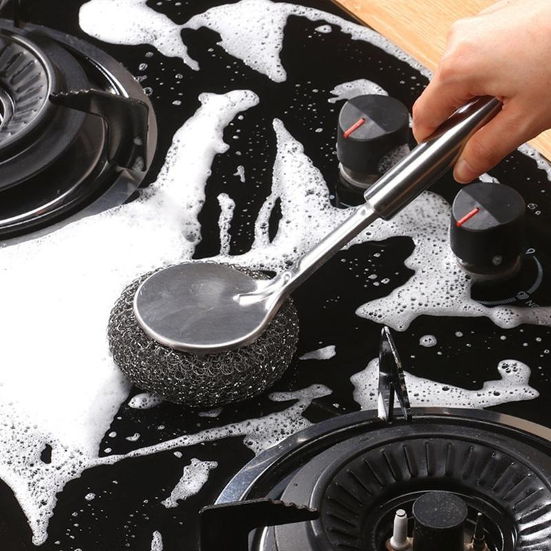 Kitchen Cleaning Supplies Pot Scrubber Stainless Steel Wool Scrubber with Handle China Mainland