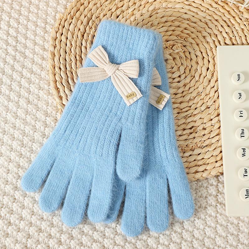Wind Bow Knitted Gloves Women's Winter Outdoor Cold Protection and Warm Wrist Guards Can Be Cute and Sweet