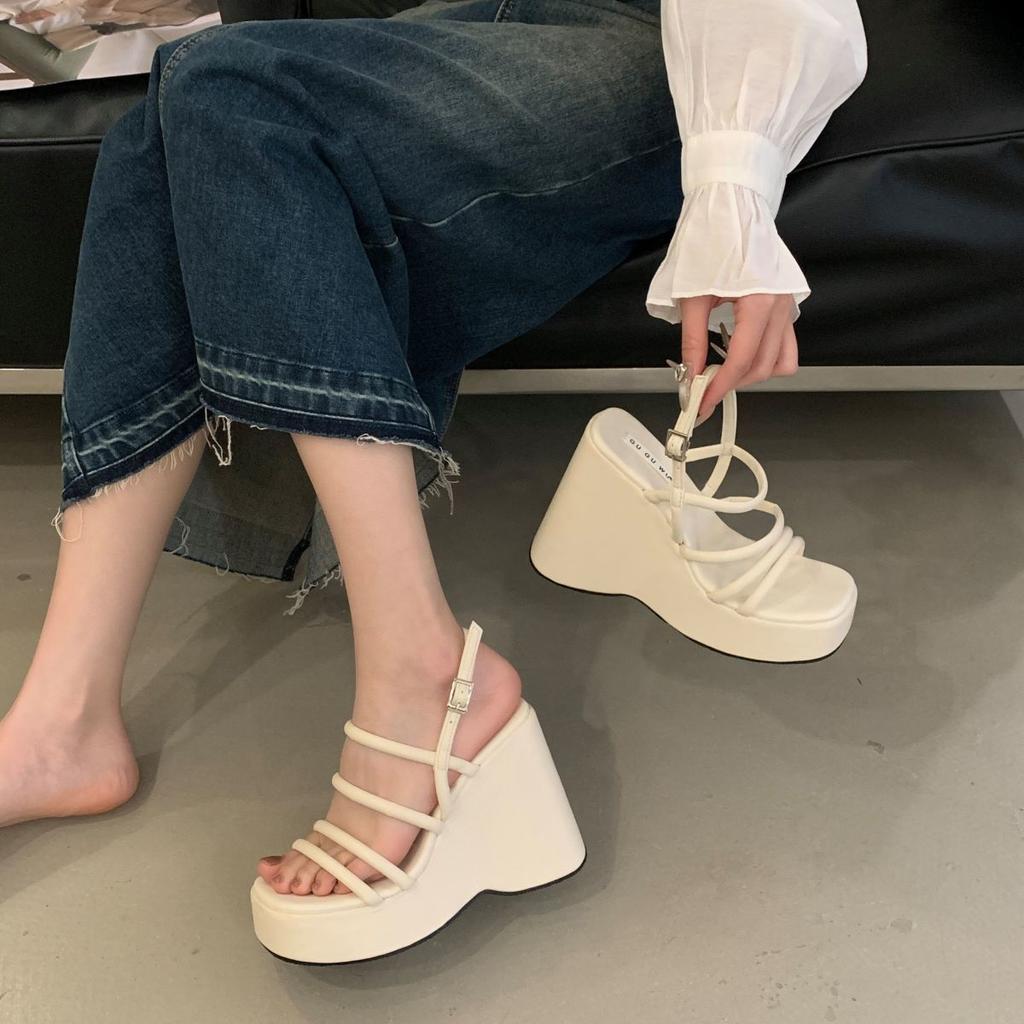 Womens Strappy Platform Sandals Open-toed High-heeled Sandals for Women Designer Square Toe Wedge Sandal Sandalias Mujer