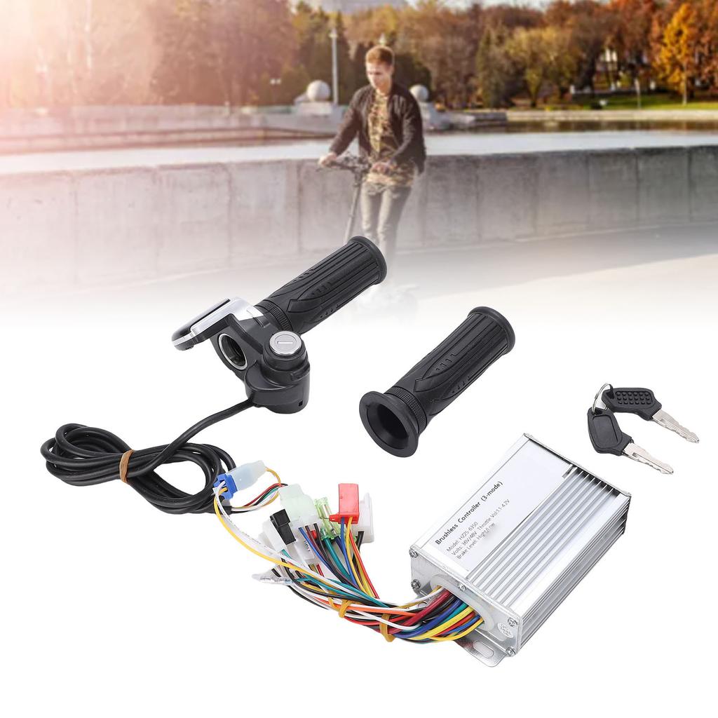 Electric Bike Controller Kit Brushless Motor Controller with Throttle Handle Grip Keys for Electric Scooter Modification