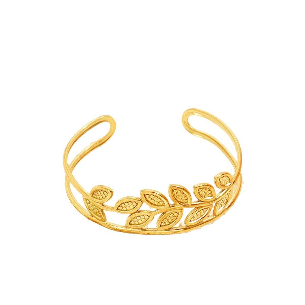18K Gold Plated Stainless Steel Leaf Bracelet - Hollow Forest Style, European & American C-Shaped Design