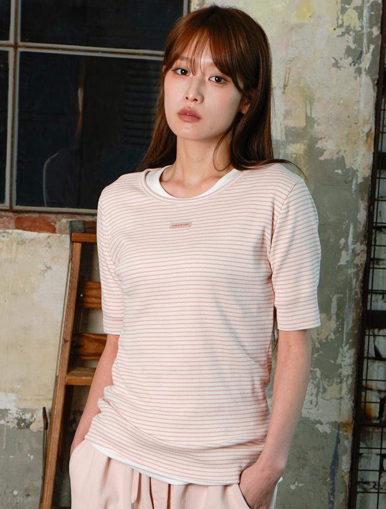 LA MAISON STUDIO Ribbed Short Sleeve T-Shirt Pink (Fcg2Ts765W)